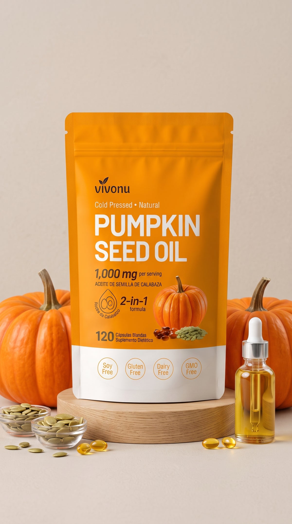 Aceite de Semilla de Calabaza 1,000 mg + Saw Palmetto: Fórmula 2 en 1 para el Soporte Prostático y Control Urinario Nocturno