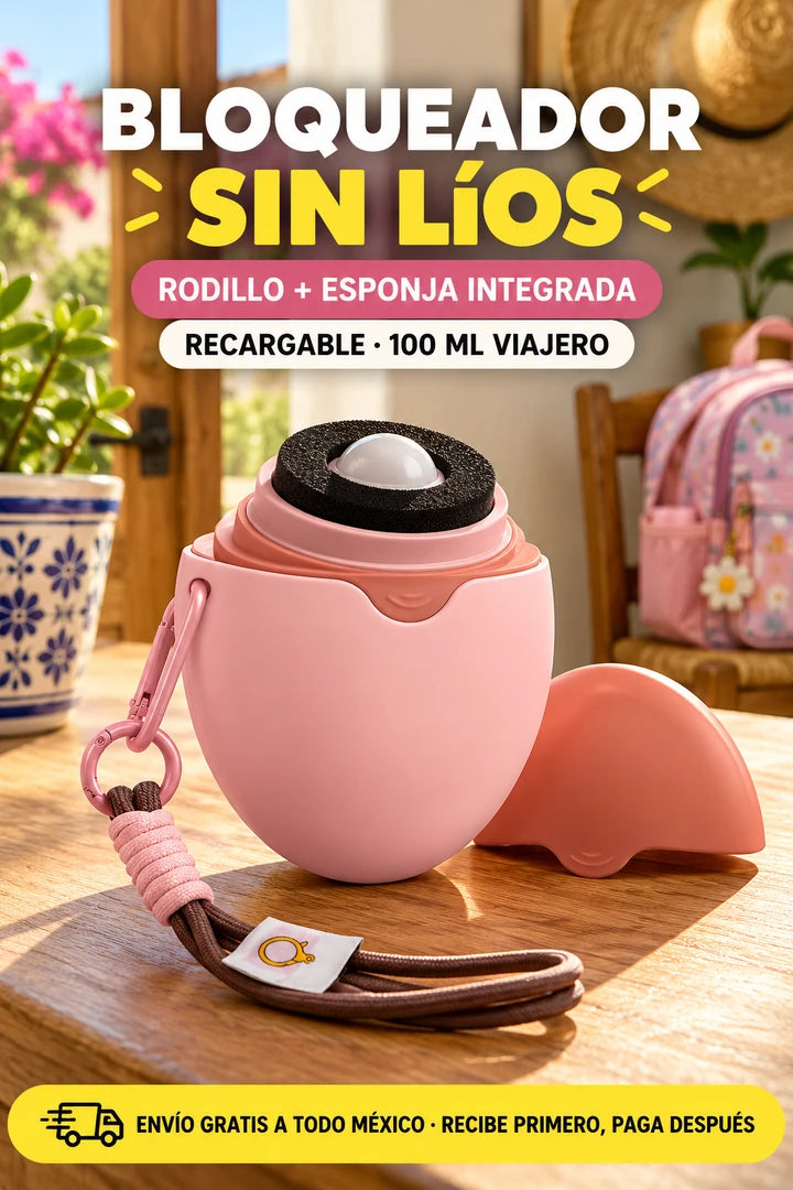 Aplicador recargable de bloqueador solar roll-on, presentación comercial