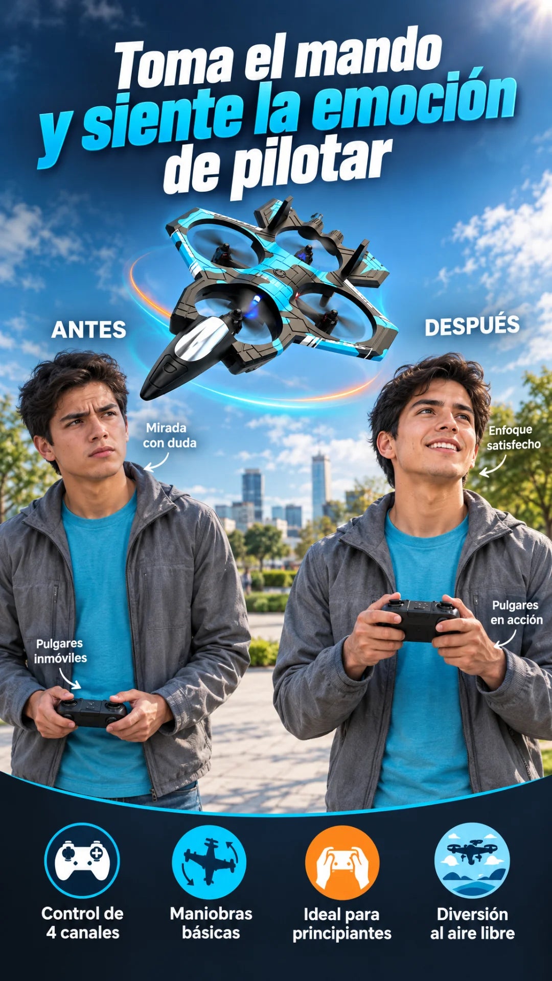 Avión RC tipo caza de 4 canales — Siente el control de un caza recreativo en tus manos