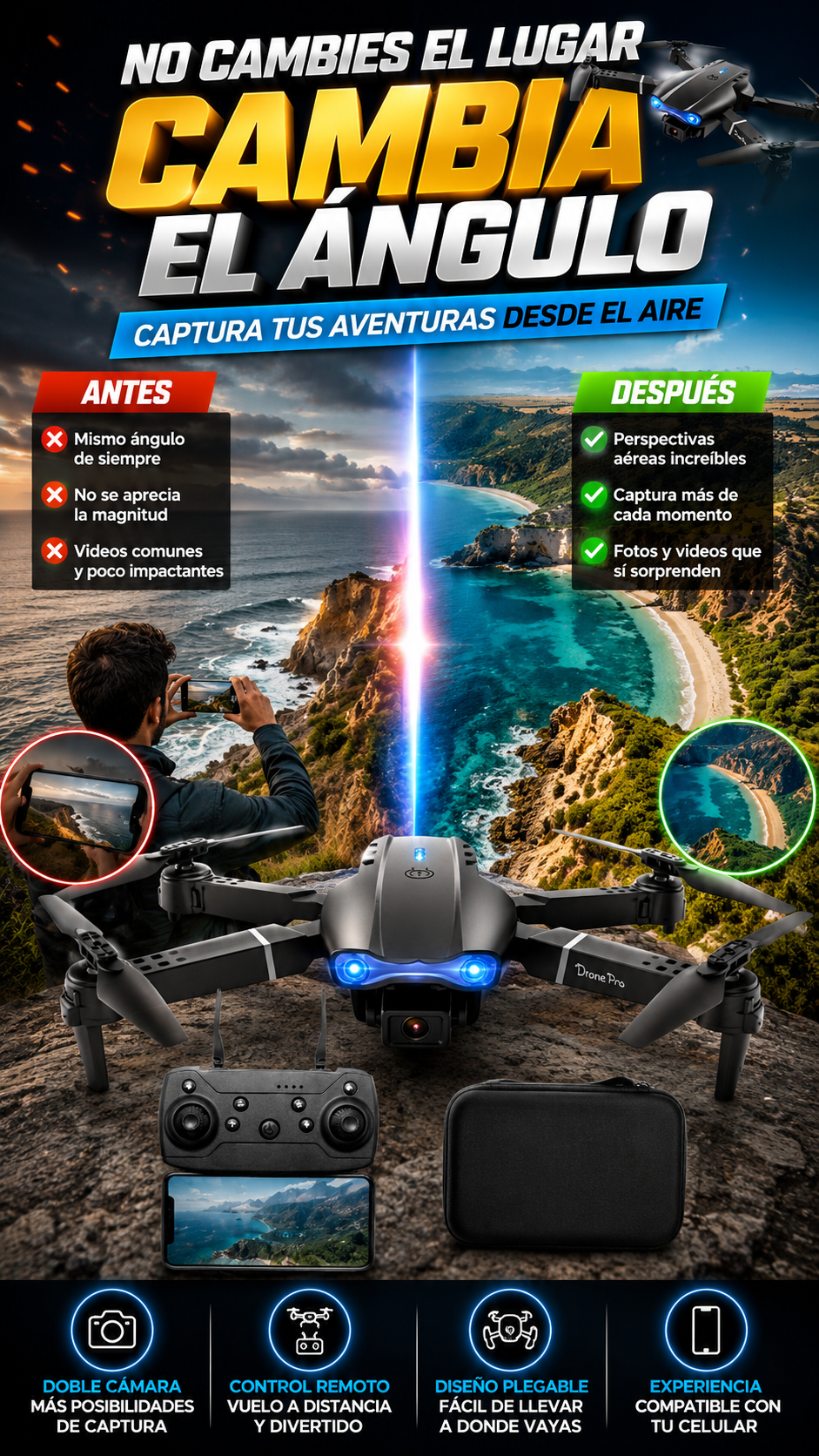 Dron Plegable con Doble Cámara — Captura tus aventuras desde el aire