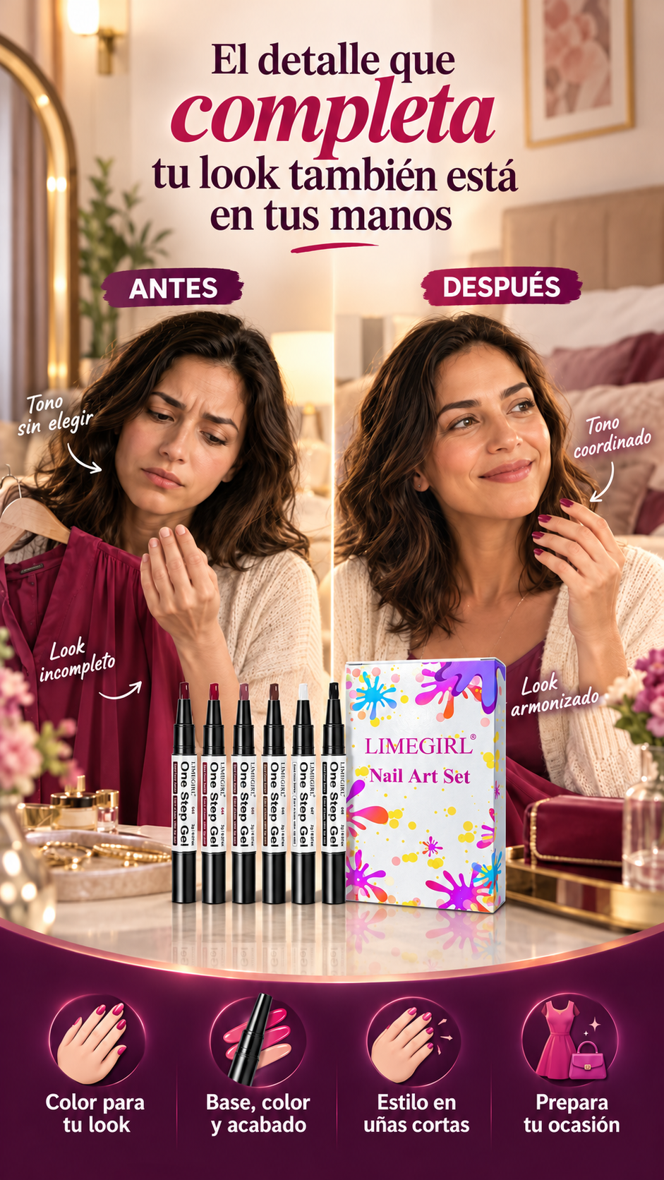 Esmalte de uñas en gel de un solo paso — Elige un tono que acompañe tu look de ocasión