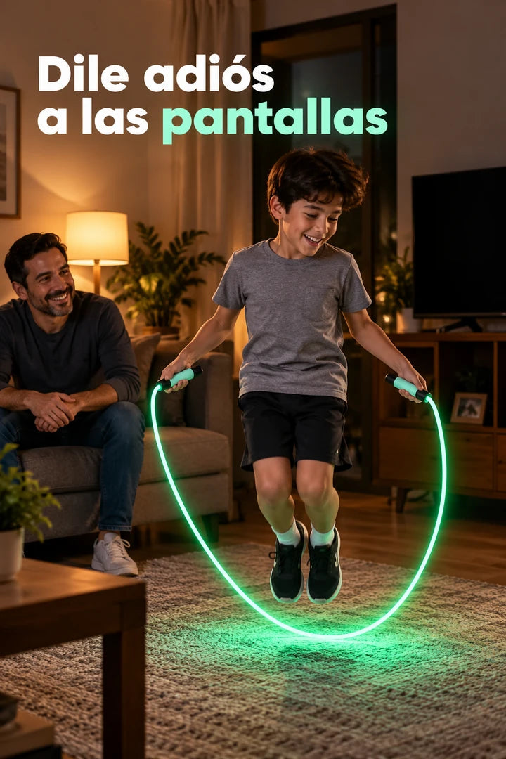 Familia usando la cuerda LED verde