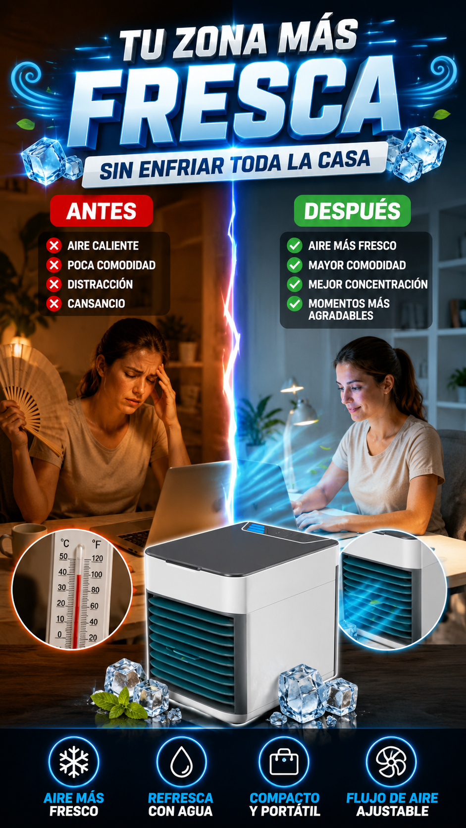 Mini Enfriador de Aire Evaporativo Portátil — Refresca el aire cerca de ti