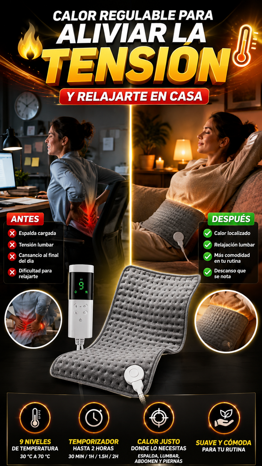 Manta Lumbar Electrica-Calor regulable para relajarte en casa