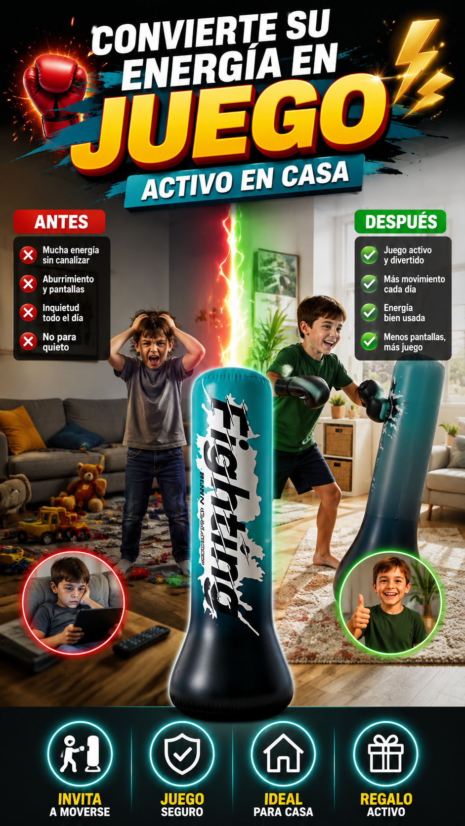 Saco de Boxeo Inflable Infantil — Convierte su energía en juego