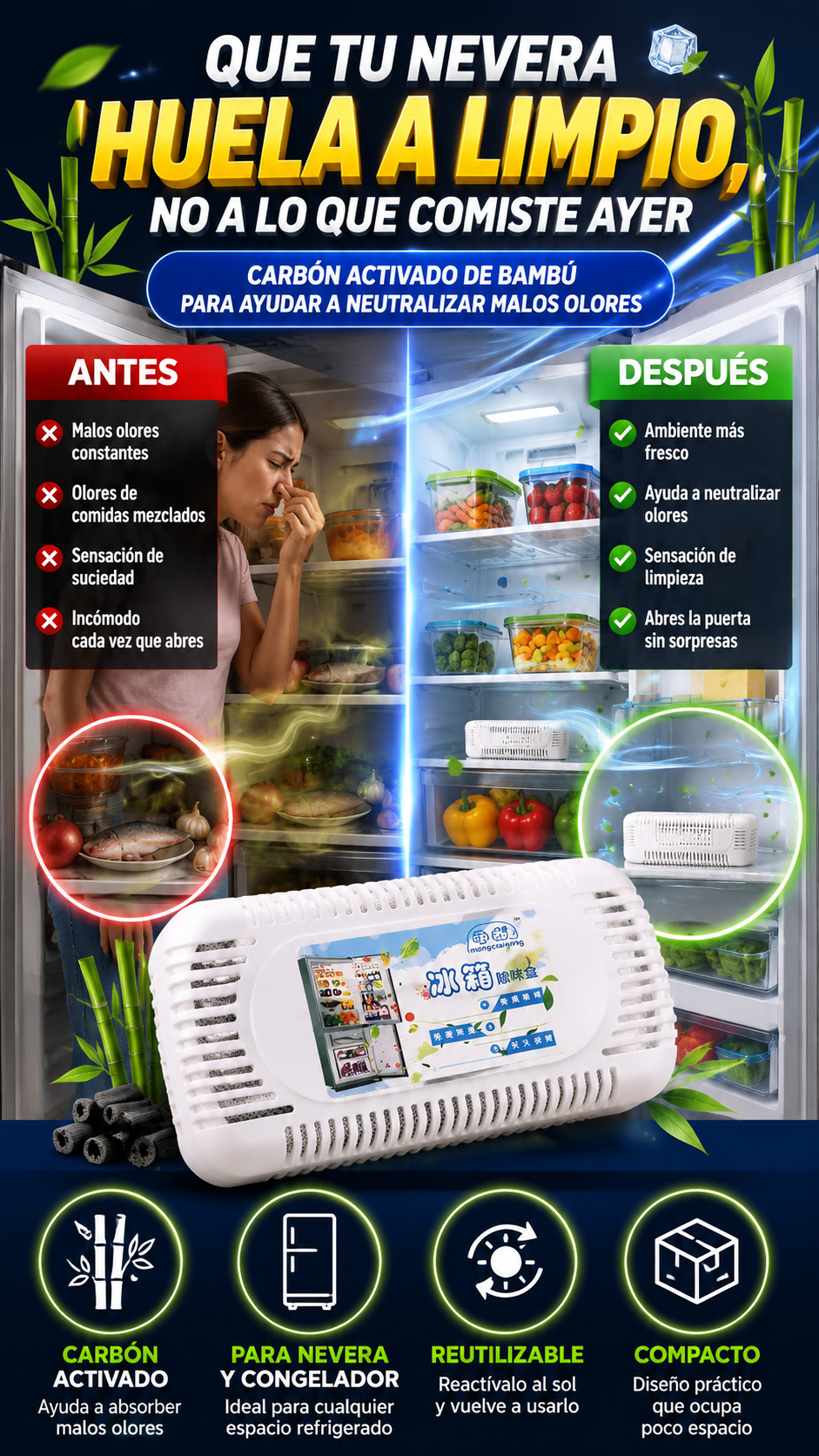 Desodorante Para Nevera Refrigerador-Ayuda a neutralizar malos olores