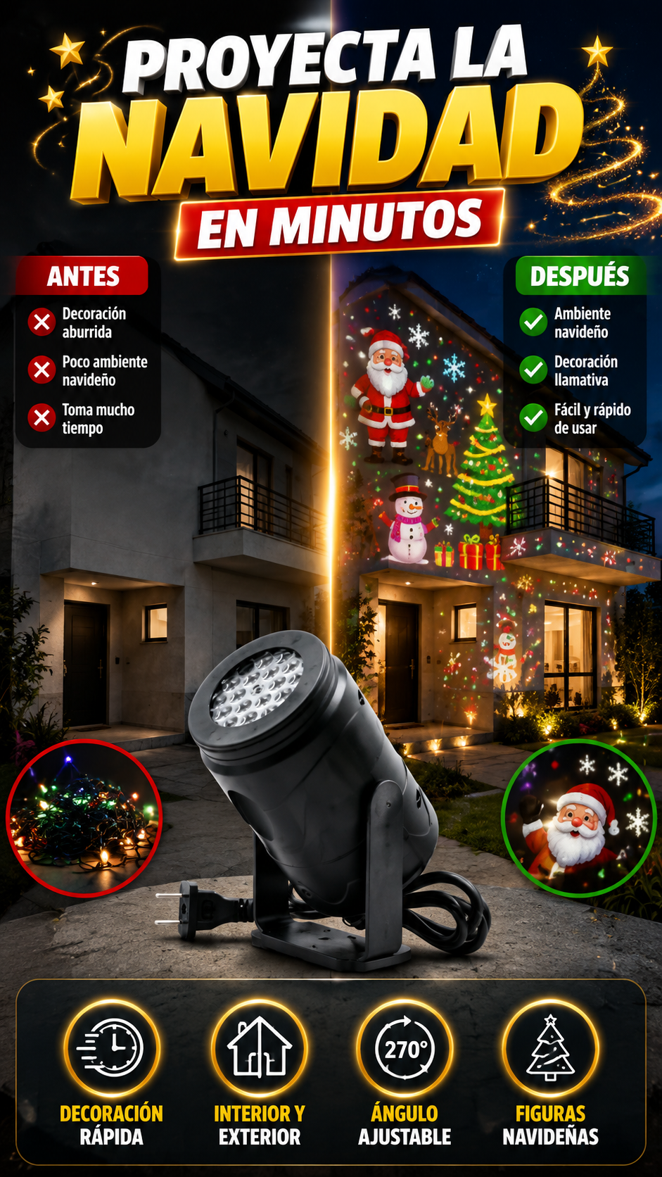 Proyector de Luz Navideña para Interior y Exterior — Decora tu casa en minutos