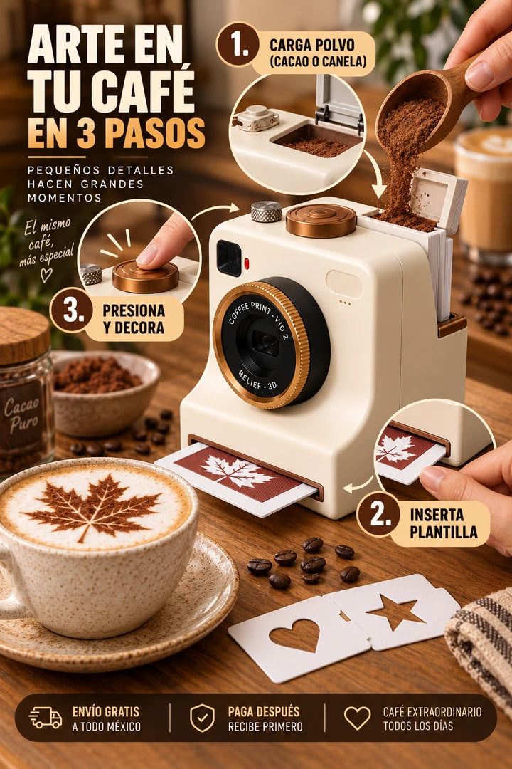 Decorador de café mecánico blanco - uso en 3 pasos