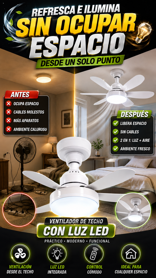Ventilador de Techo con Luz LED — Refresca e ilumina sin ocupar espacio