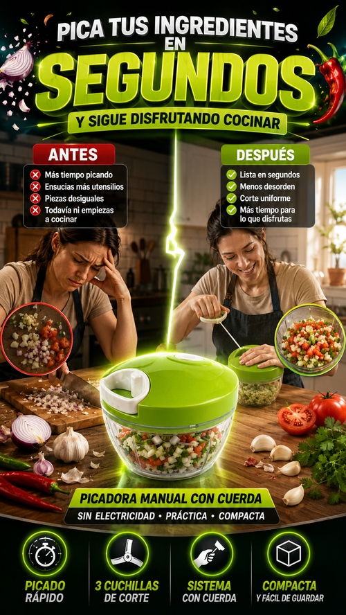 Picadora Manual de Alimentos con Cuerda — Pica ingredientes rápido y fácil PRE-ATENCIÓN