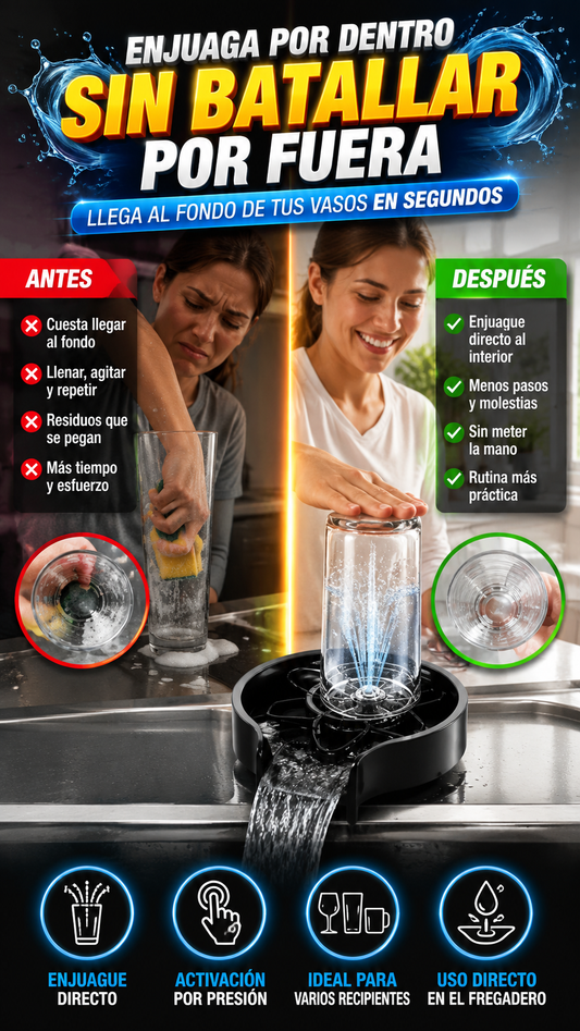 Enjuagador a Presión para Vasos y Copas — Enjuaga el interior sin batallar