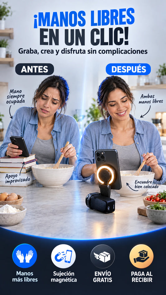 Soporte magnético BBC-9 con luz LED — Graba, mira y crea con las manos más libres
