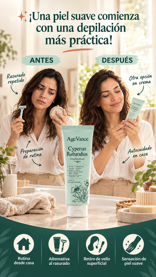 AgeVance Cyperus Rotundus — Crema depilatoria para retirar el vello superficial en casa y disfrutar una sensación de piel suave