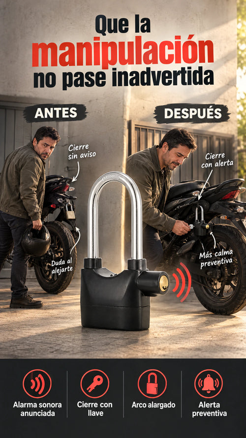 Candado con alarma y arco largo — Añade una alerta sonora al cierre de tus pertenencias