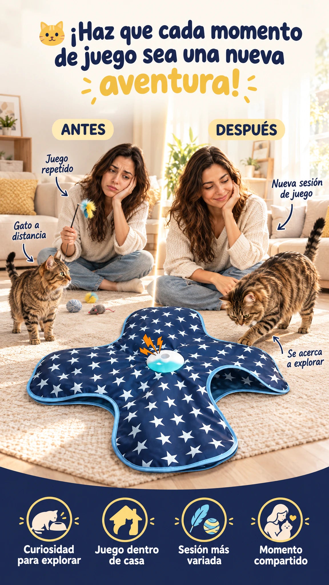 COTA — Tapete de exploración para gatos con cubierta estampada — Suma curiosidad y exploración a sus sesiones de juego en casa