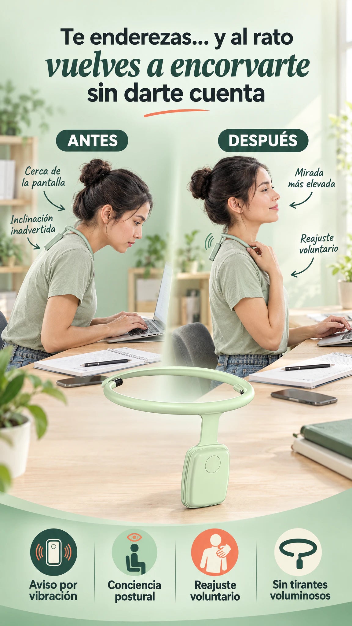Sensor de postura con vibración — Te avisa cuando es momento de revisar cómo estás sentado