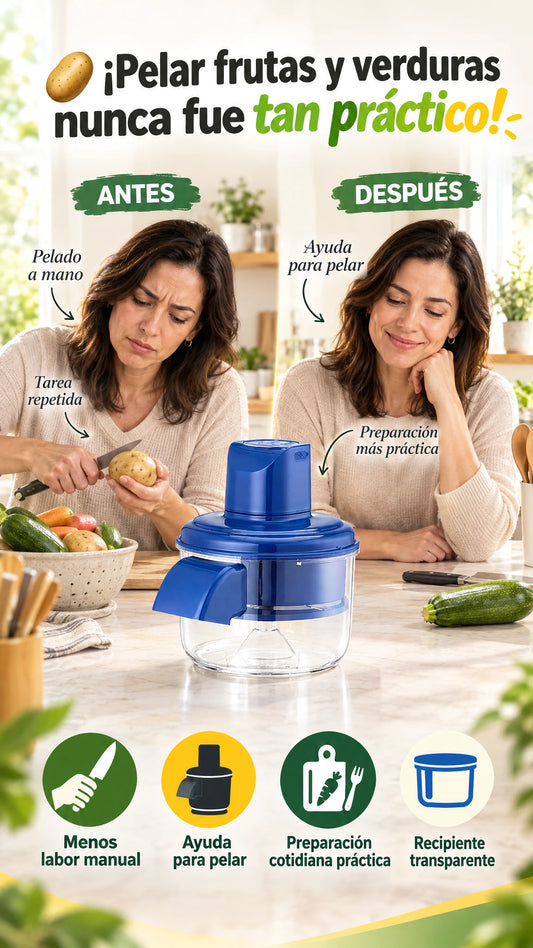 Pelador Automático Eléctrico de Frutas y Verduras — Prepara tus Alimentos sin Complicaciones.