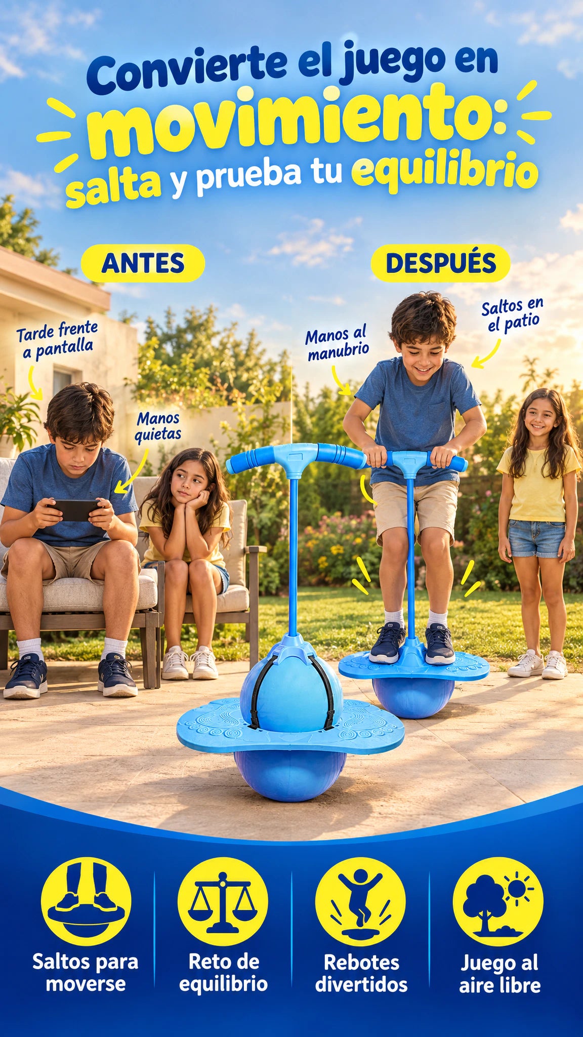 Pelota saltarina Frog Hopper con manubrio — Convierte cada salto en un reto de equilibrio y diversión