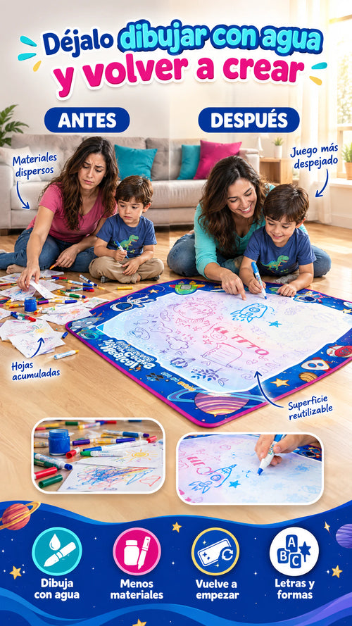 Tapete infantil de dibujo con agua — Crea una y otra vez con menos desorden en casa