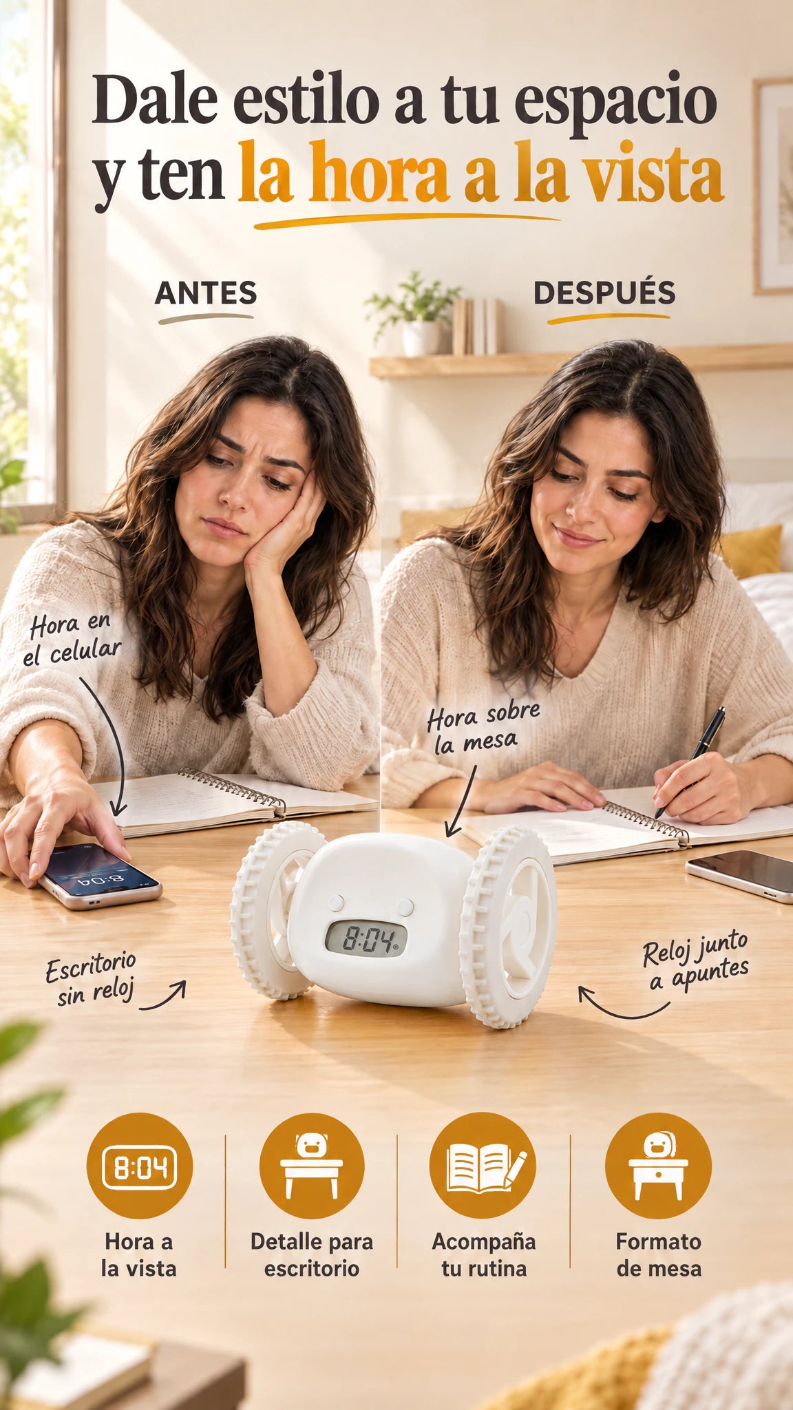 Reloj Analógico de Cuarzo de 4 Pulgadas — Elegancia y Estilo para tu Espacio