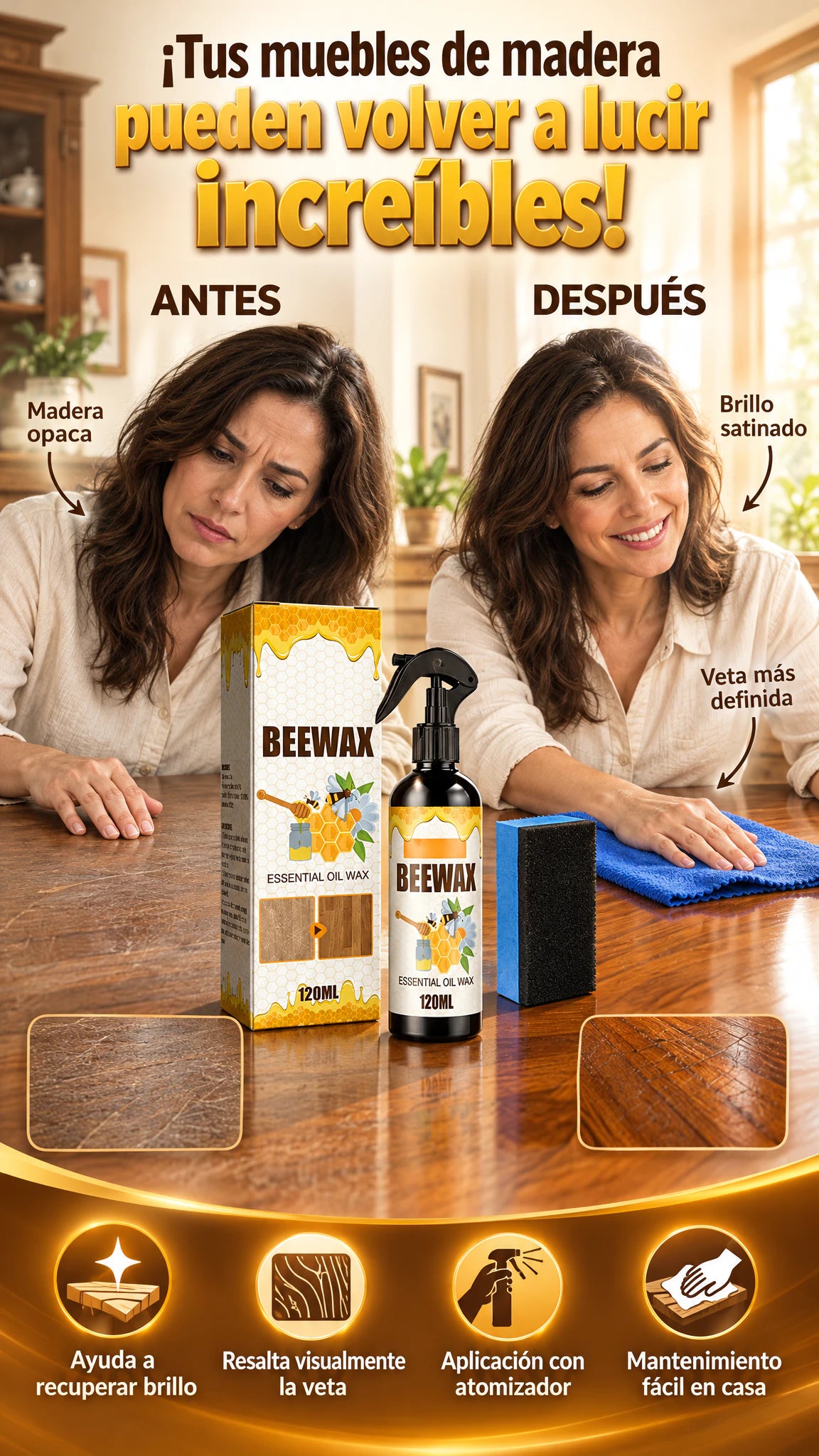 BEEWAX – Cera Renovadora para Muebles de Madera 120 ml.