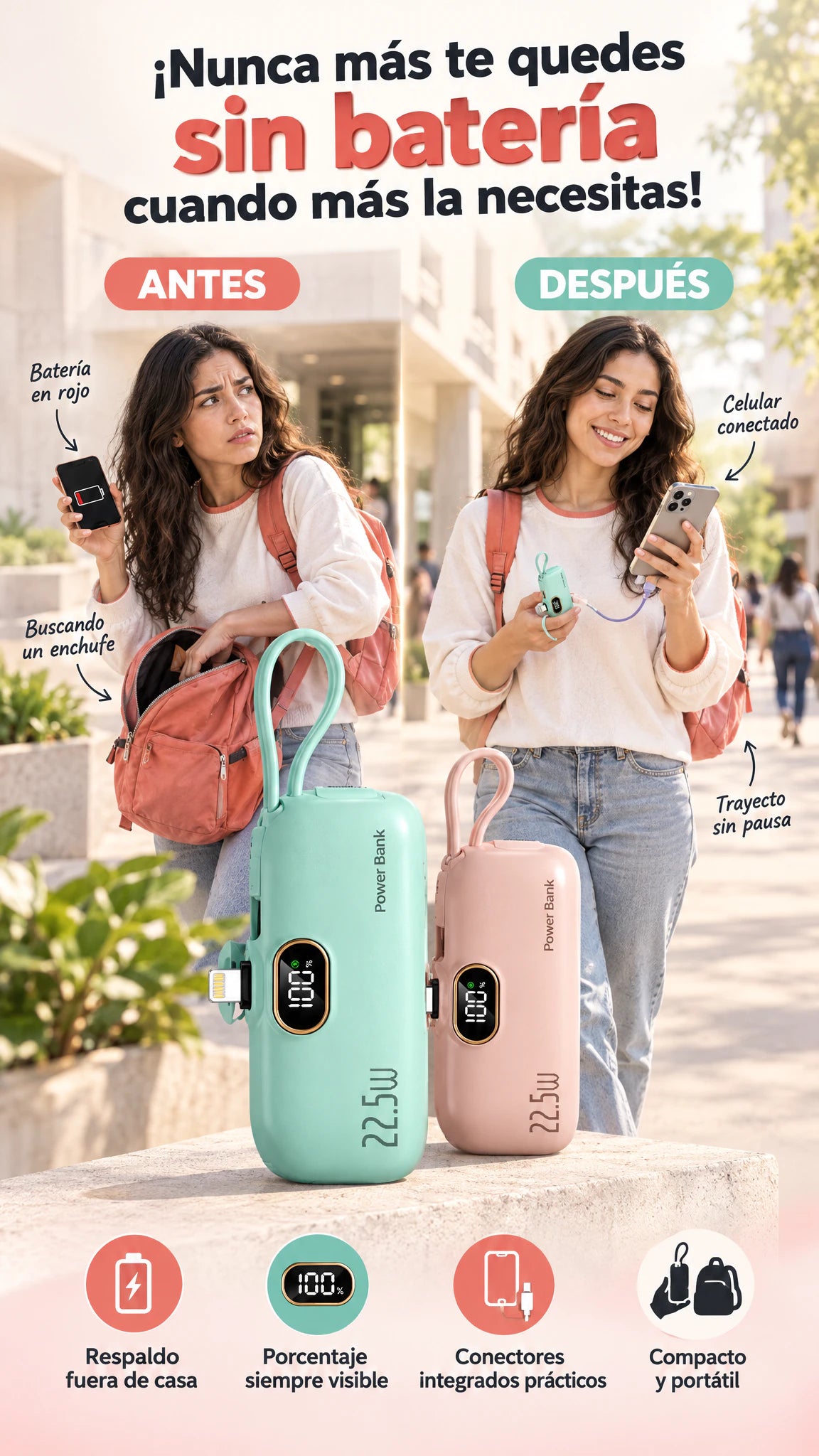 Mini power bank con pantalla digital — Lleva energía contigo sin depender de un enchufe