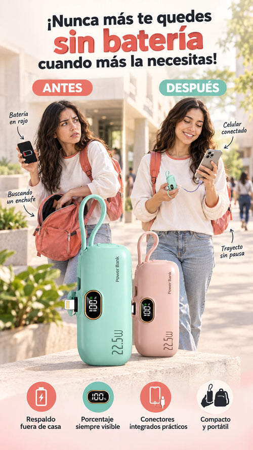 Mini power bank con pantalla digital — Lleva energía contigo sin depender de un enchufe
