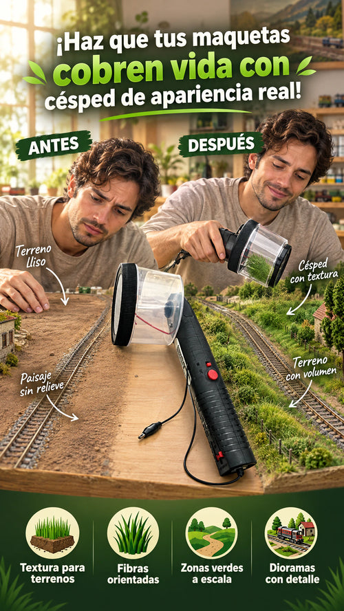 Mini Máquina de Flocado Electrostático — Crea Césped Realista para Maquetas.