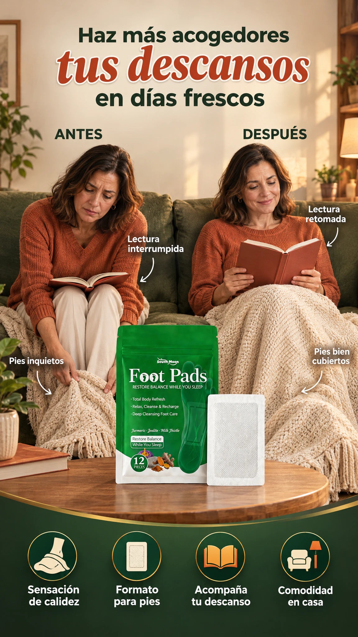 Parche Herbal Autocalentable para Pies — Da calidez a tus descansos cuando el ambiente refresca