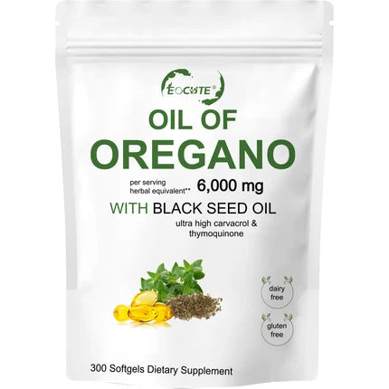 Aceite de orégano CUTE con aceite de semilla negra, 300 cápsulas | Antioxidantes naturales | Apoyo nutricional | Suplemento botánico de alta eficacia para la salud
