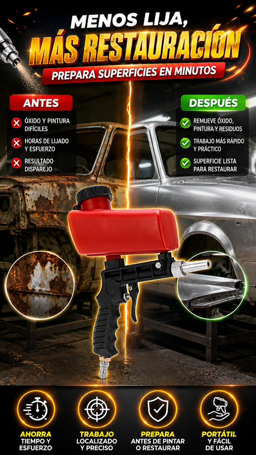 Pistola Neumática Portátil de Arenado — Prepara superficies con menos esfuerzo