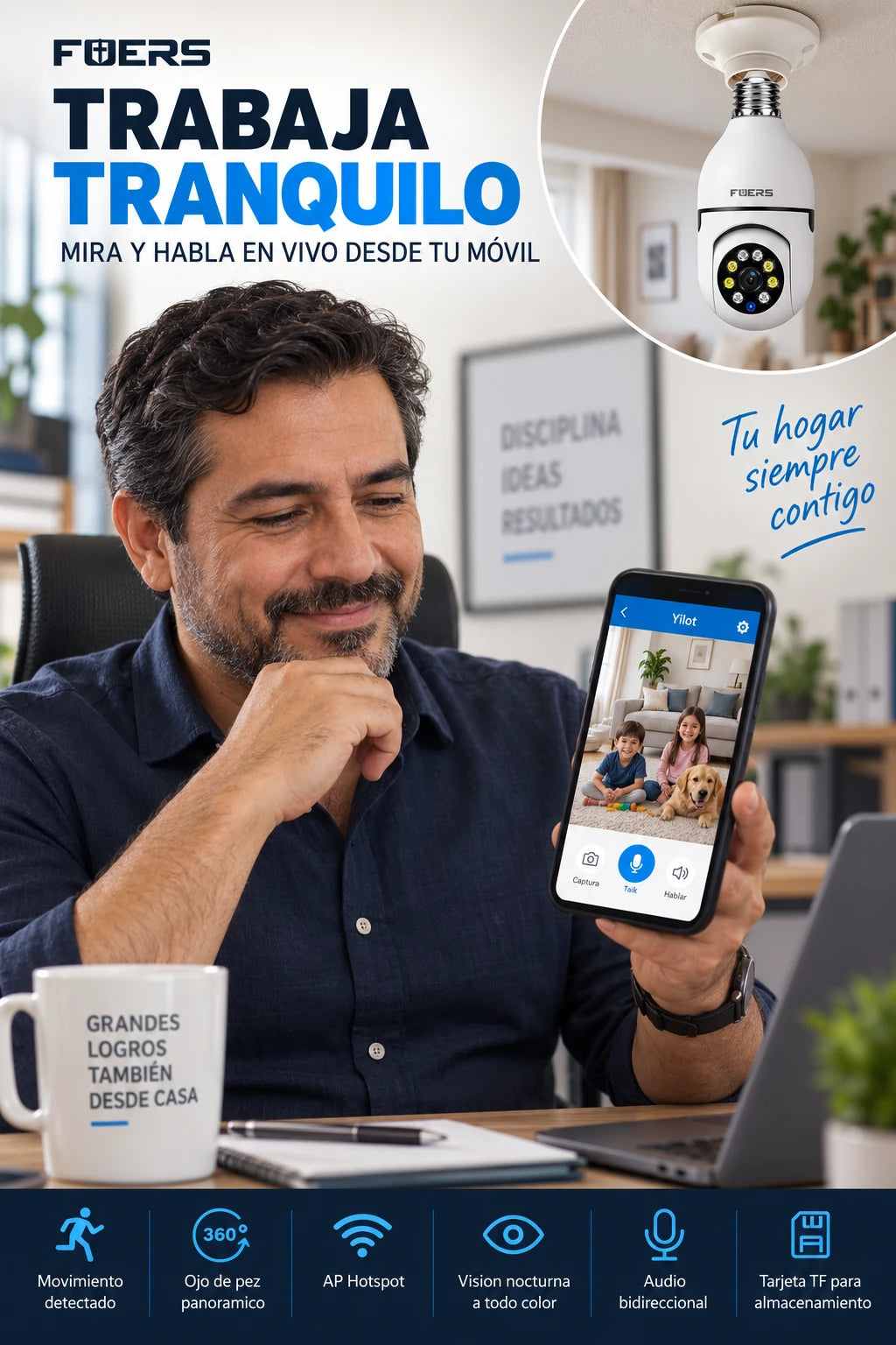 Cámara Fuers WiFi uso con celular imagen promocional