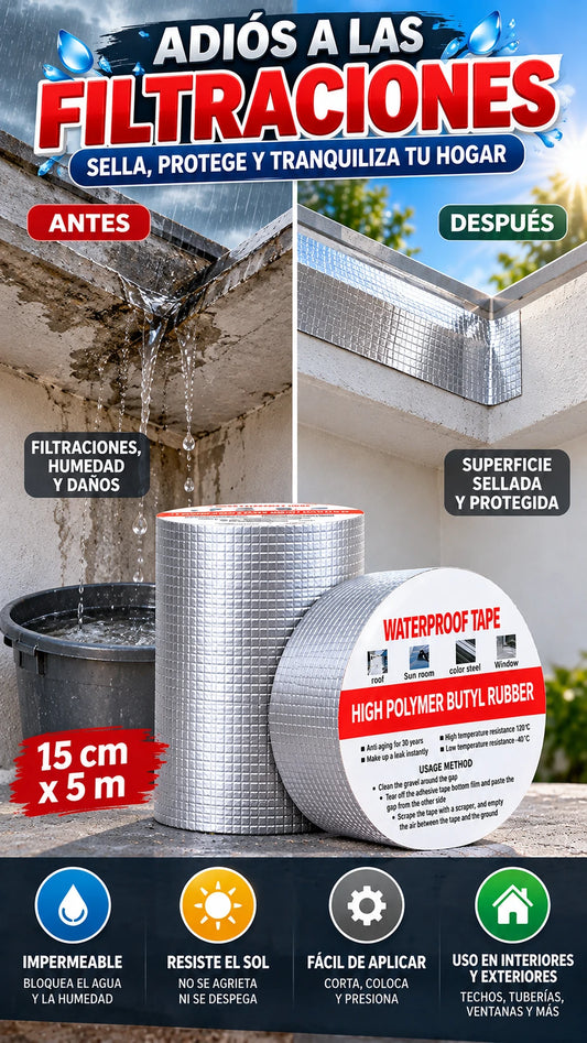 Cinta Impermeable Autoadhesiva de Butilo 15 cm × 5 m — Sella filtraciones y juntas expuestas