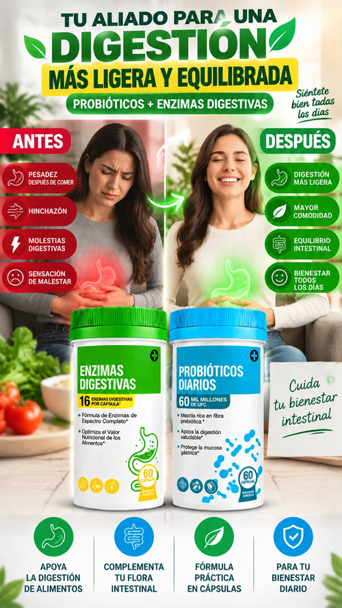 Suplemento Kit Probióticos + Enzimas Digestivas — Apoya tu bienestar intestinal diario