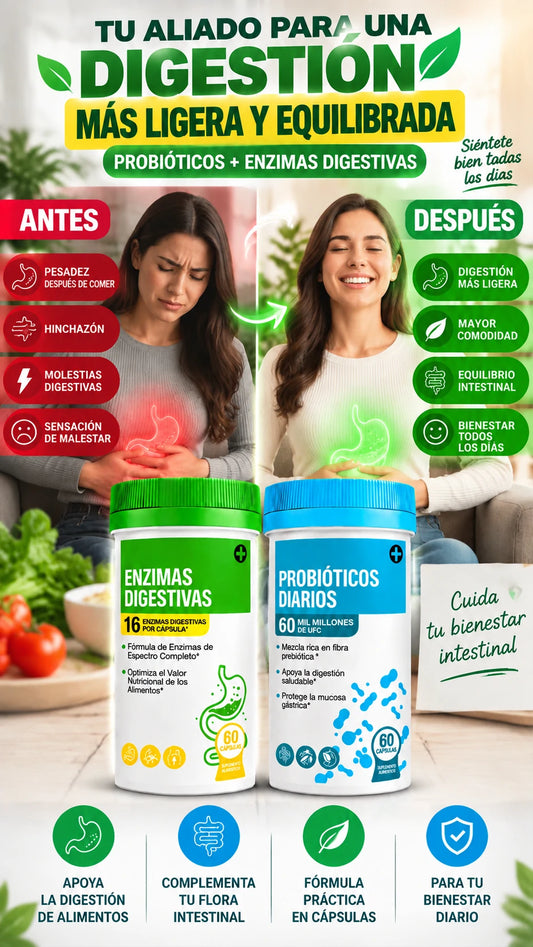 Suplemento Kit Probióticos + Enzimas Digestivas — Apoya tu bienestar intestinal diario