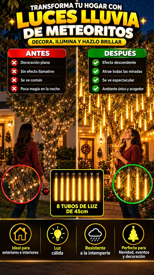 Luces cálidas tipo lluvia de meteoritos — Haz que tu decoración destaque con un efecto descendente