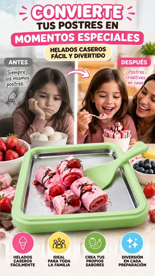 Máquina para Hacer Helados Instantáneos con Placa y Espátula — Prepara helados caseros fácilmente