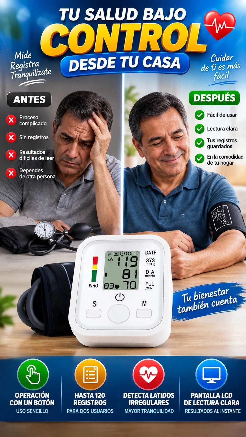 Monitor de Presión Arterial Digital de Brazo — Facilita tus mediciones en casa