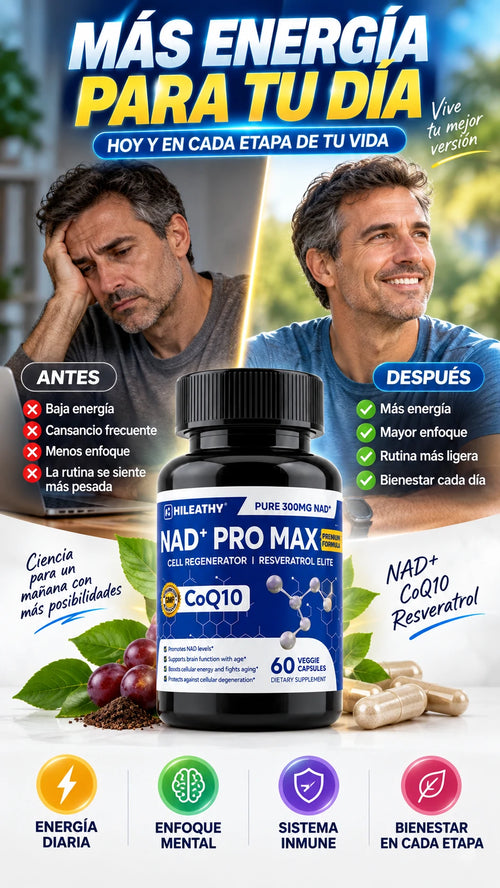 Suplemento NAD+ con CoQ10 y Resveratrol — Apoya tu energía diaria