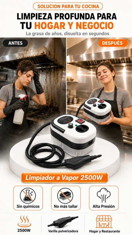 Limpiador a Vapor Portátil 2500W — Limpieza profunda con facilidad
