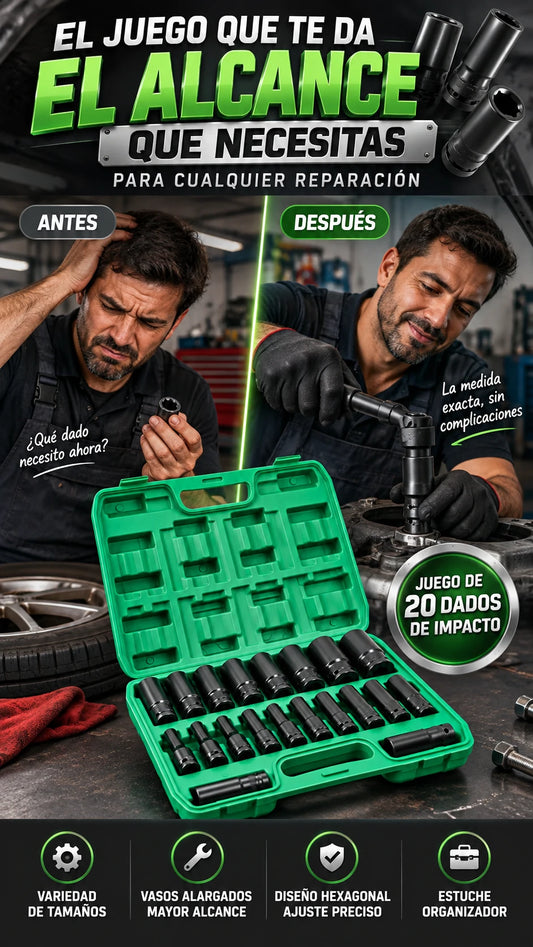 Juego de 20 Dados de Impacto — Más alcance para reparaciones difíciles