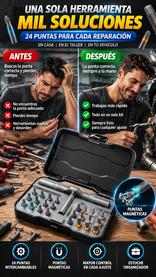 Kit de Destornillador Magnético con 24 Puntas Intercambiables — Más opciones para cada reparación