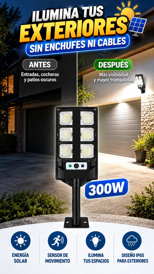 Luz Solar LED Exterior 300W — Ilumina zonas sin enchufes