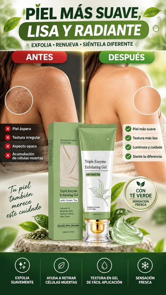 Gel Exfoliante Triple Enzima con Té Verde — Piel más suave y lisa