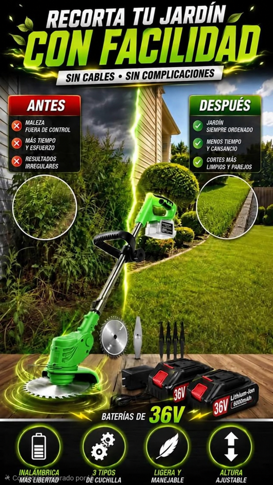 Desbrozadora Eléctrica Inalámbrica 3 en 1 de 36V — Recorta tu jardín con facilidad