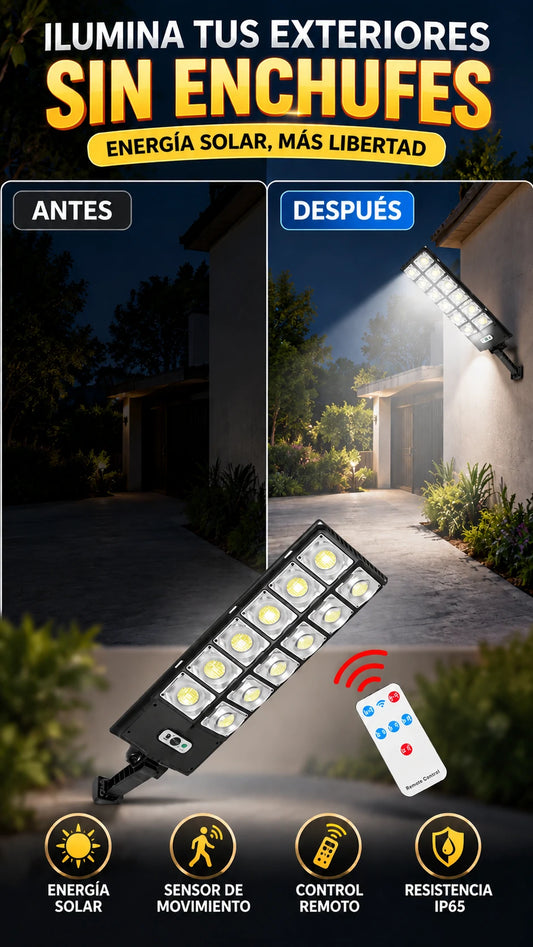 Luz Solar LED Exterior 300W — Ilumina zonas sin enchufes
