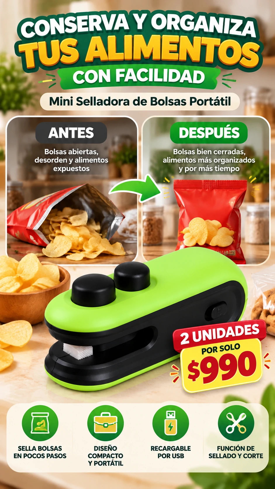 Mini Selladora de Bolsas Portátil — Conserva y organiza con facilidad