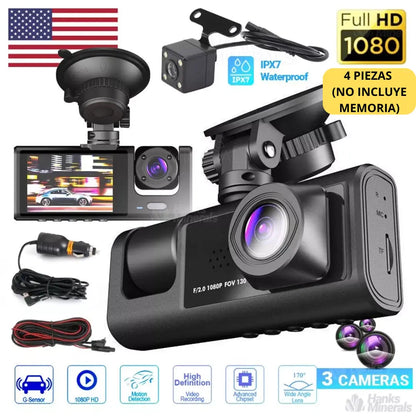 Cámara HD 1080P 3 en 1: Frontal, Trasera e Interior