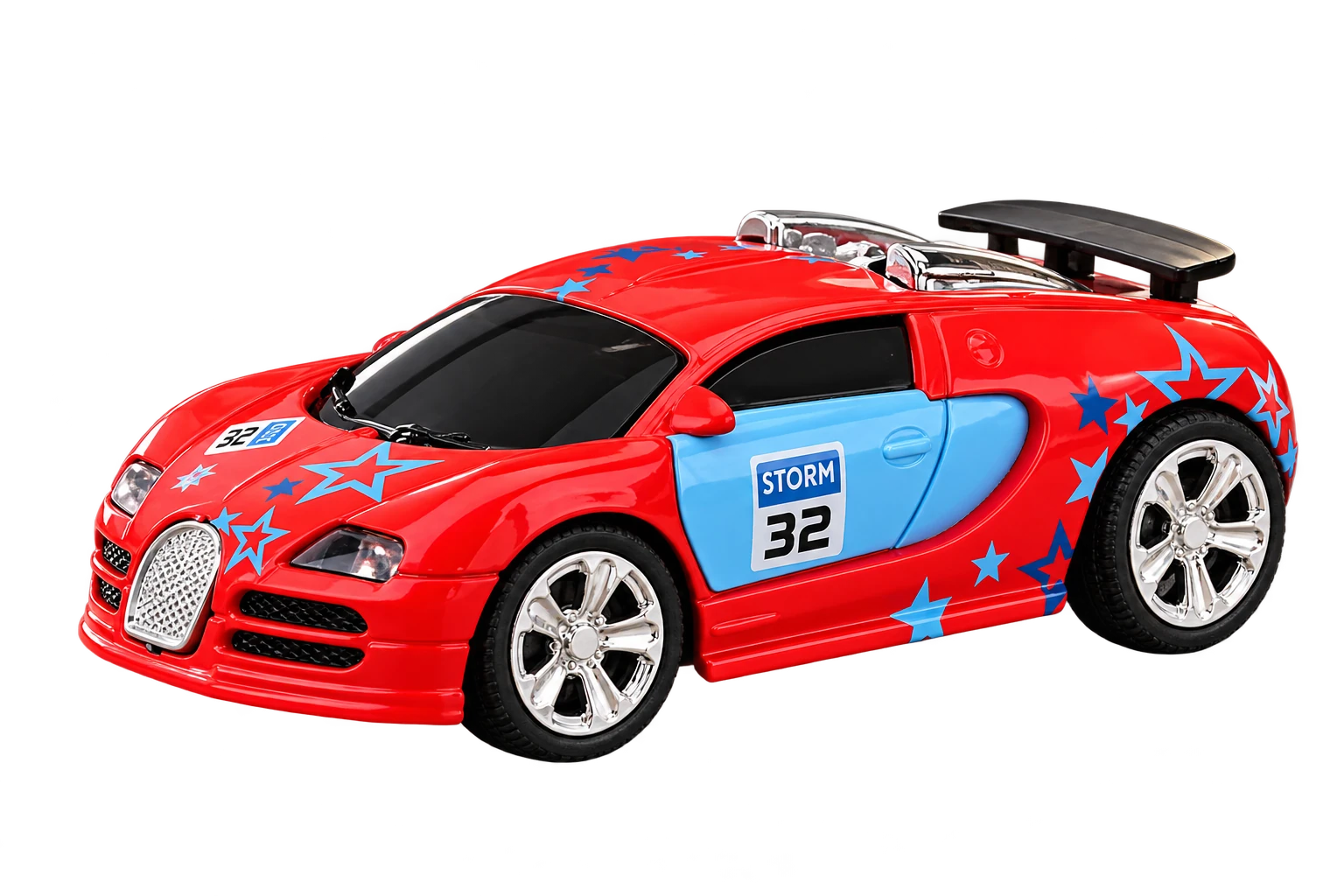 Mini coche RC Drift rojo y azul con alerón