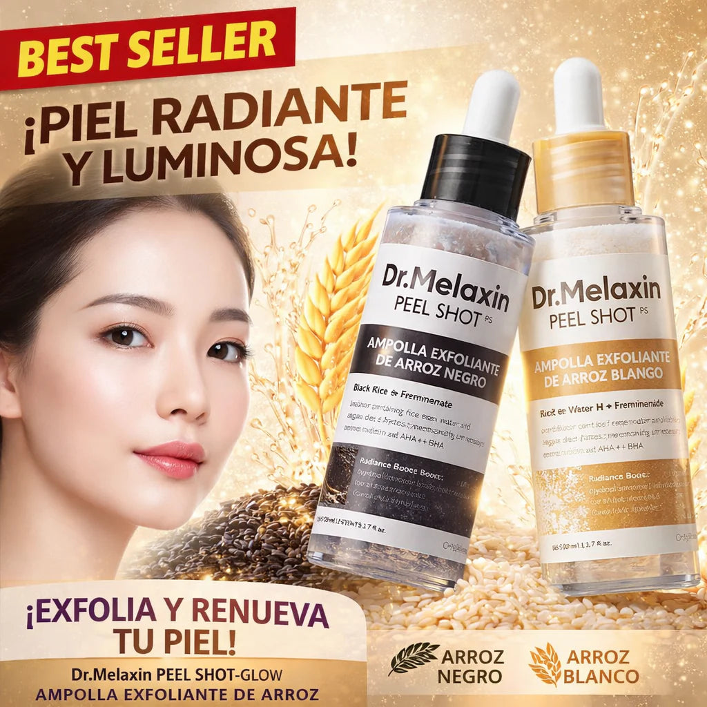 Peel Shot Dr. Melaxin que incluye exfoliantes de arroz para una piel de porcelana